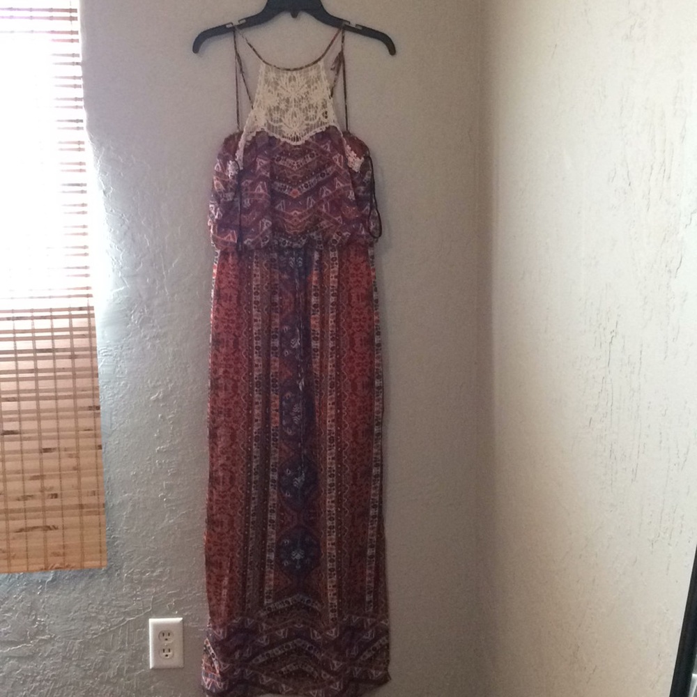 Halter lace and colored printed dress